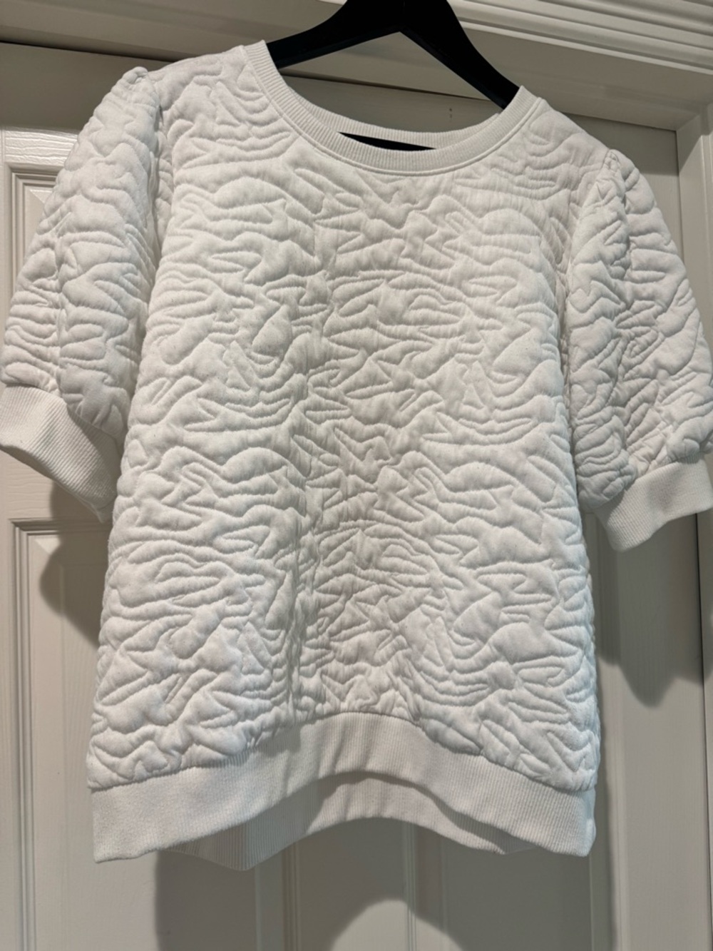 Nine West White Quilted Short-Sleeve Top
